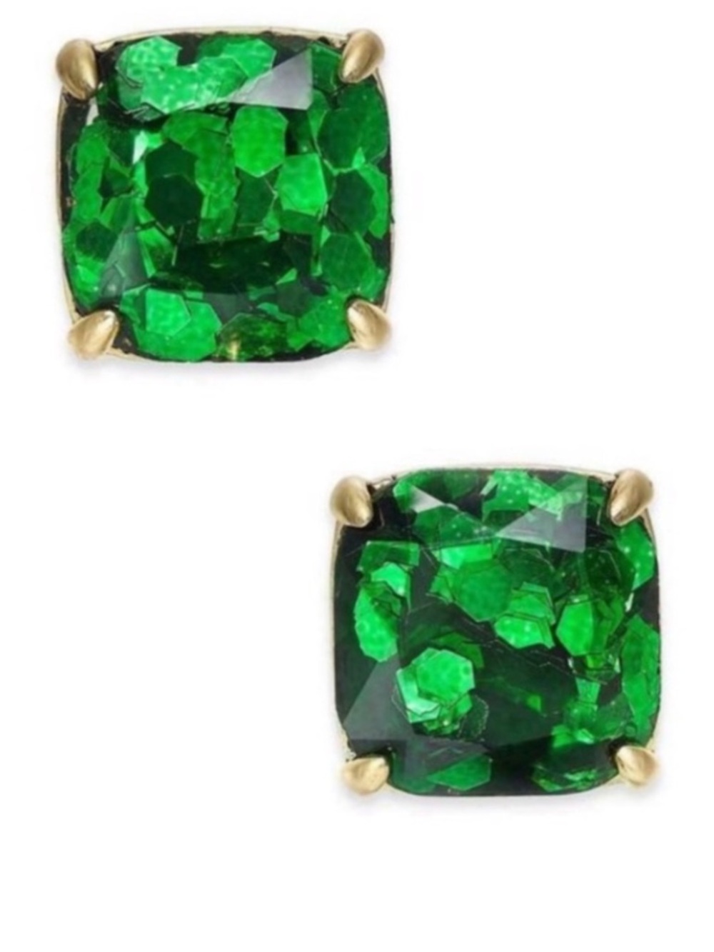 Kate Spade New York ♠️ small green glitter square stud earrings